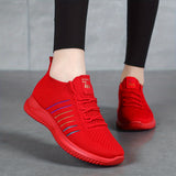 Womens Lightweight Lace Up Running Shoes - Fashionable Ventilated Striped Design - Durable Outdoor Walking Sneakers for Casual Daily Wear