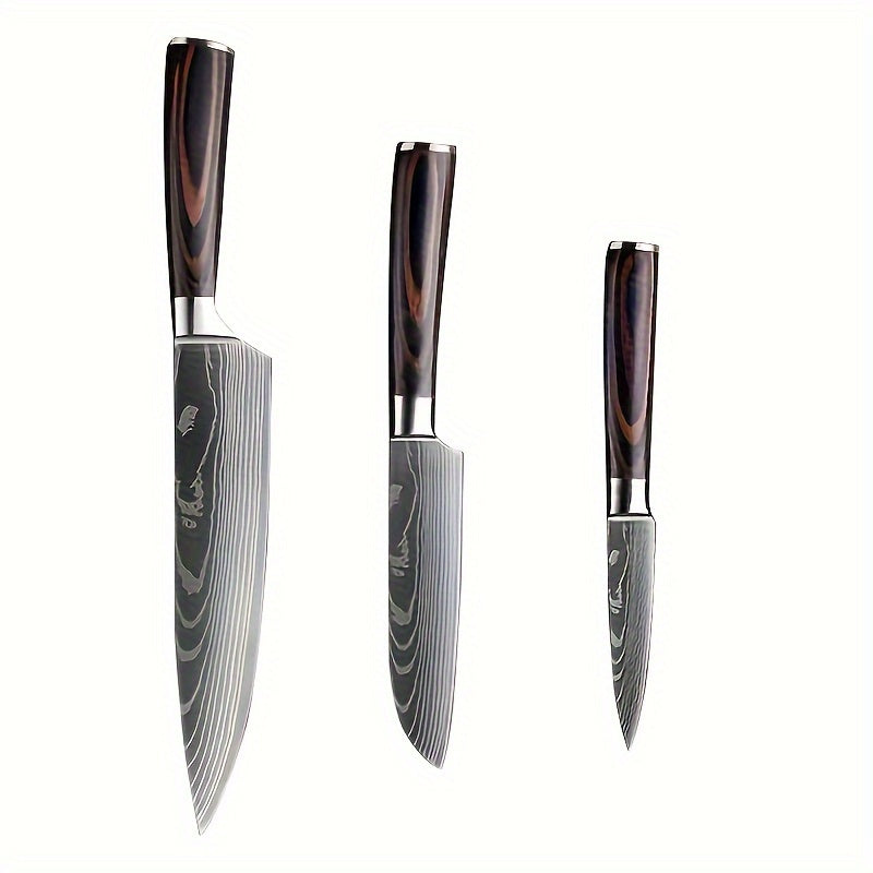 3-10pcs Stainless Steel Deluxe Kitchen Knife Set - Ergonomic Wooden Handle, Sharp Blade, Multi-Purpose, Portable for Home, Outdoor Camping, Dormitory, and More - Perfect for Chefs, Cooking Enthusiasts, and Foodies