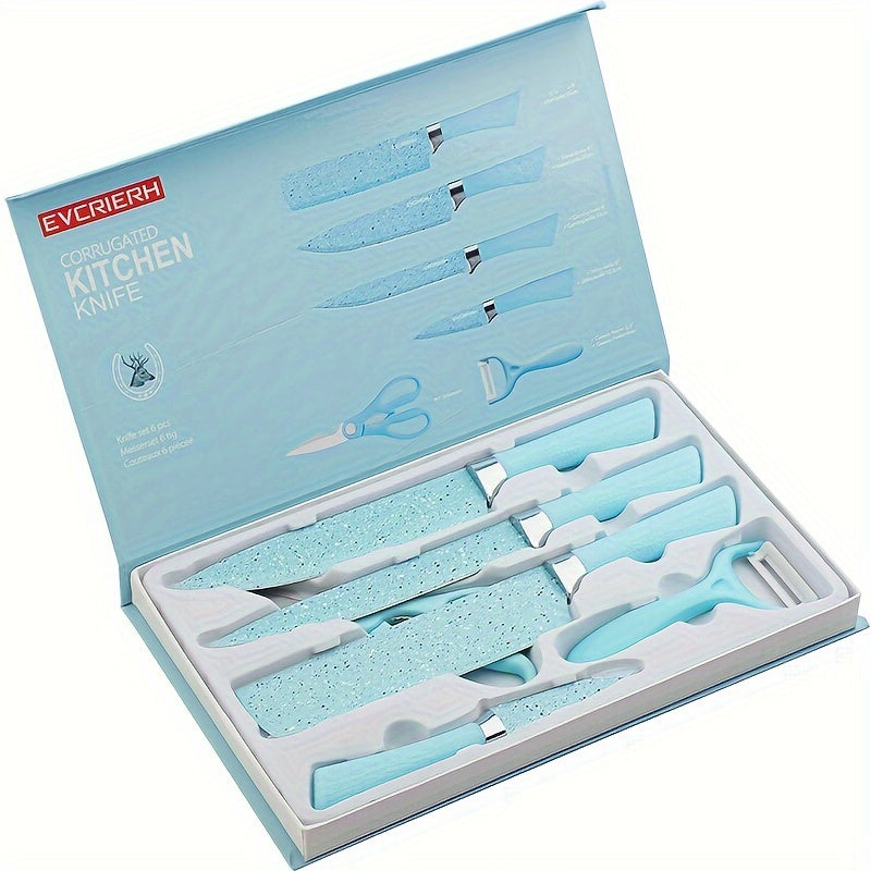 6-Piece Kitchen Knife Set - Ultra-Sharp Stainless Steel Blades with Non-Stick Coating, Dishwasher Safe - Includes 4 High-Quality Knives, Scissors, and Grater for Professional Chefs