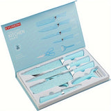 6-Piece Kitchen Knife Set - Ultra-Sharp Stainless Steel Blades with Non-Stick Coating, Dishwasher Safe - Includes 4 High-Quality Knives, Scissors, and Grater for Professional Chefs