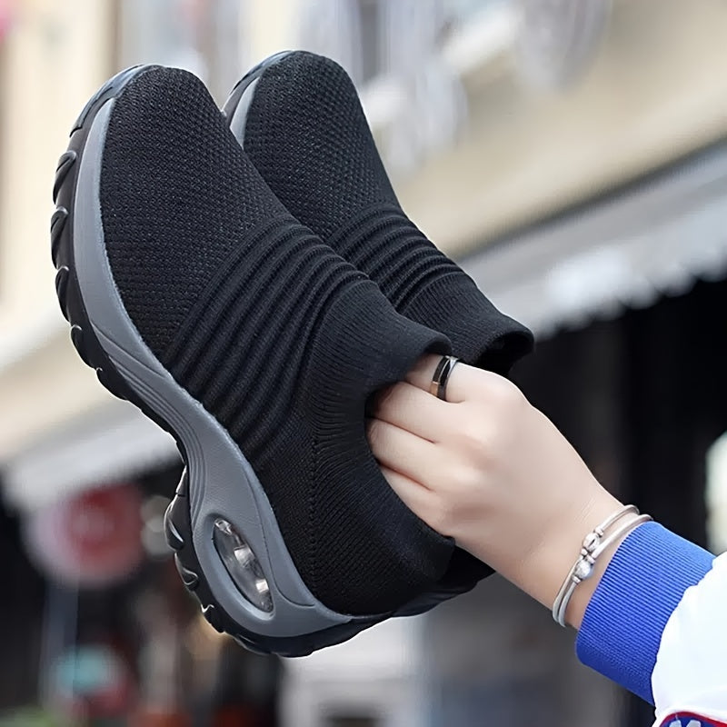 Women's Air Cushion Sole Sock Sneakers, Lightweight Knit Slip On Shoes, Breathable Running Shoes