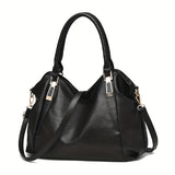 Durable Womens Large Capacity PU Leather Handbag - Stylish Textured Solid Color Shoulder Bag - Perfect Commuter Hobo Style for Work or Everyday