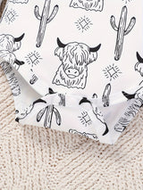 2pcs Of Baby Boy Autumn Style Cow Head Print Long Sleeved Shirt+overalls with Letter Print Set, Perfect for Outdoor