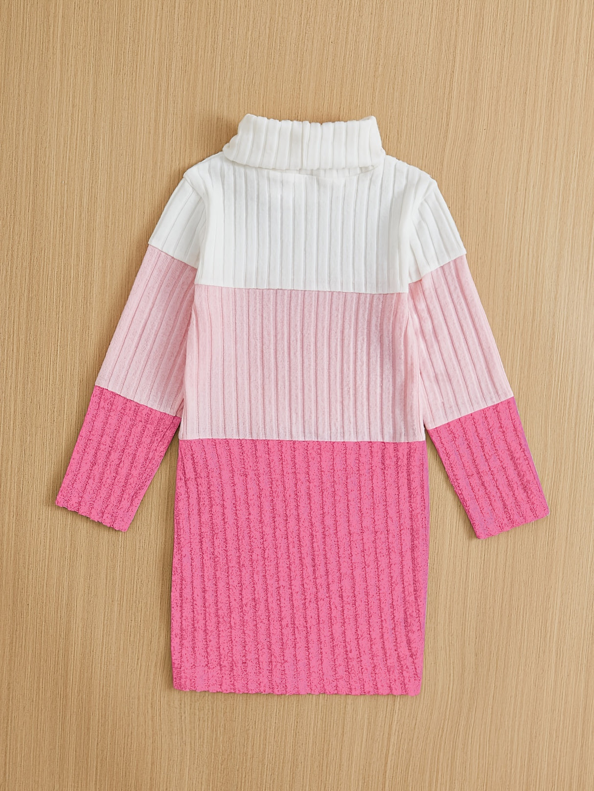 Girls Splicing Ribbed Knit Turtleneck Dress Kids Clothes Party Gift 3-8y