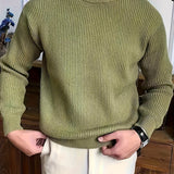 Cozy Solid Color Crew Neck Sweater for Men - Long Sleeve Pullover Tops for Spring and Fall - Soft, Breathable, and Versatile Casual Wear
