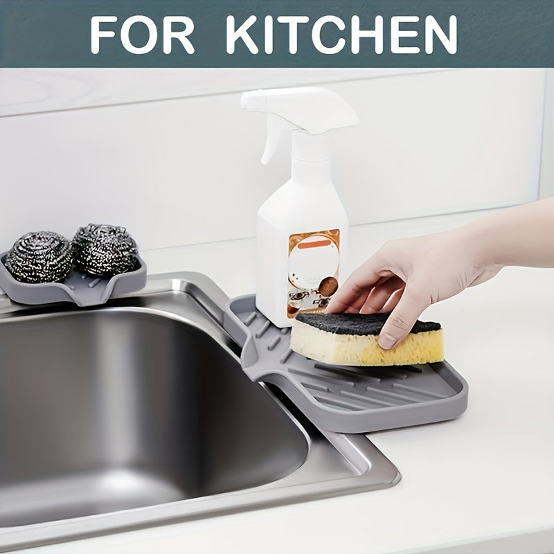 Silicone Kitchen Sink Organizer - Soap Dish Holder With Drain Tip, Countertop Scrubber Pad For Sponges & Brushes, Home Bathroom Essentials