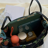 Embroidered Print Tote Bag, Stylish Collapsible Shoulder Bag, Perfect Crossbody Bag For Daily Use