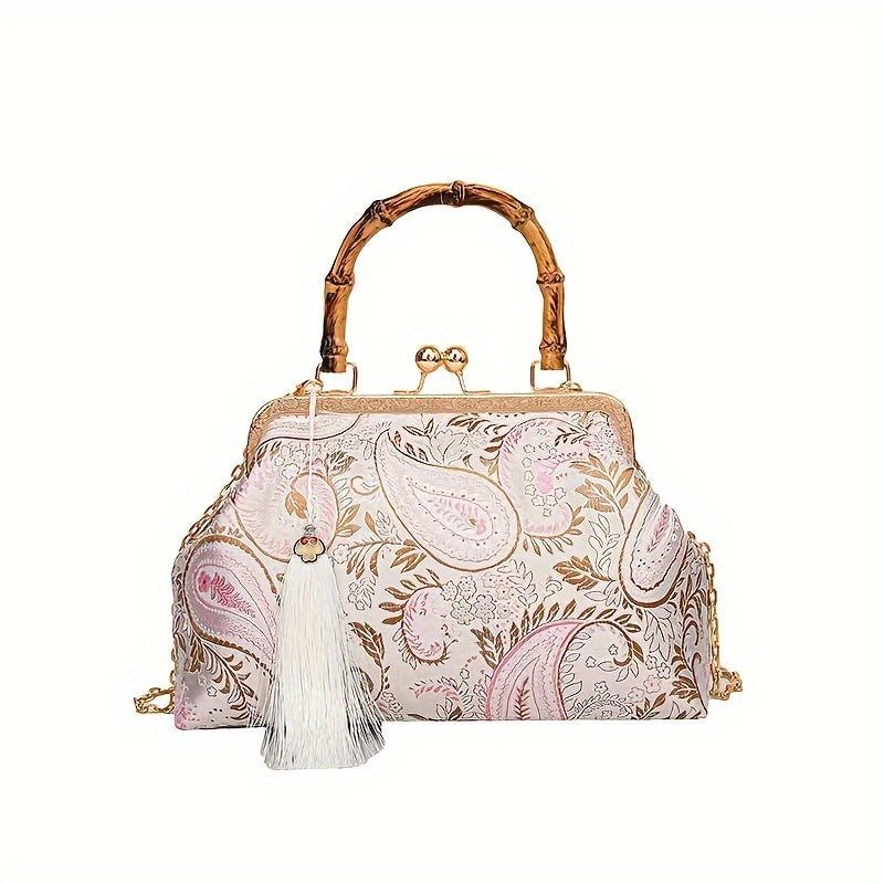 Vintage Chic Mini Shoulder Clutch Bag - Stylish Chain Strap, Versatile for Evening Party, Formal Occasions and Daily Use - Ethnic Inspired Design, Soft Fabric, and Easy to Carry