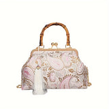 Vintage Chic Mini Shoulder Clutch Bag - Stylish Chain Strap, Versatile for Evening Party, Formal Occasions and Daily Use - Ethnic Inspired Design, Soft Fabric, and Easy to Carry