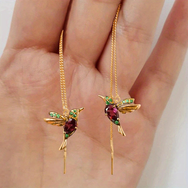 Elegant Dangle Birdie Ear Line Stud Earrings with Zirconia Tassels - Golden Earrings for Women, Perfect for Parties and Weddings, READKISS