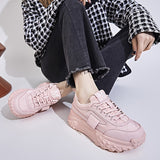 Women's Simple Pure Color Thick Bottom Running Shoes, Soft Comfortable Lace Up Sneakers, Versatile Non-slip Sports Shoes