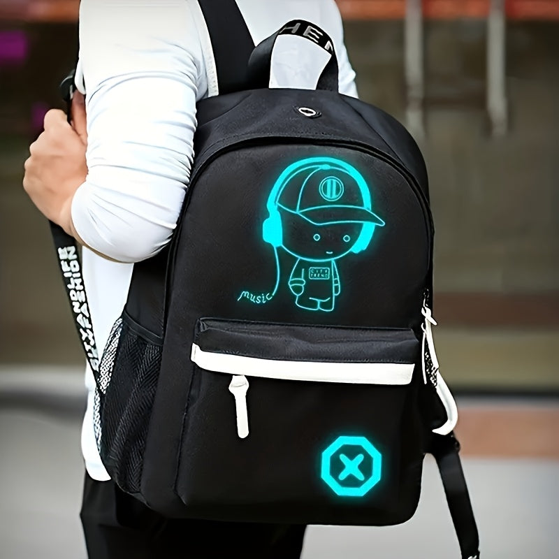 2pcs/ Set, Simple And Large Capacity Casual Travel Backpack School Bag Set, Cartoon Print Crossbody Bag Chest Bag
