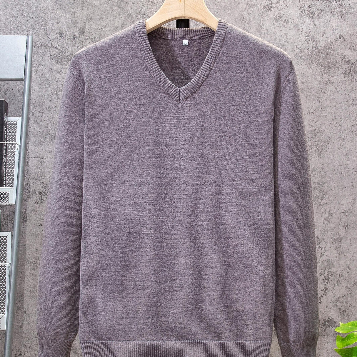All Match Knitted Solid Sweater, Men's Casual Warm Slightly Stretch V Neck Pullover Sweater For Men Fall Winter