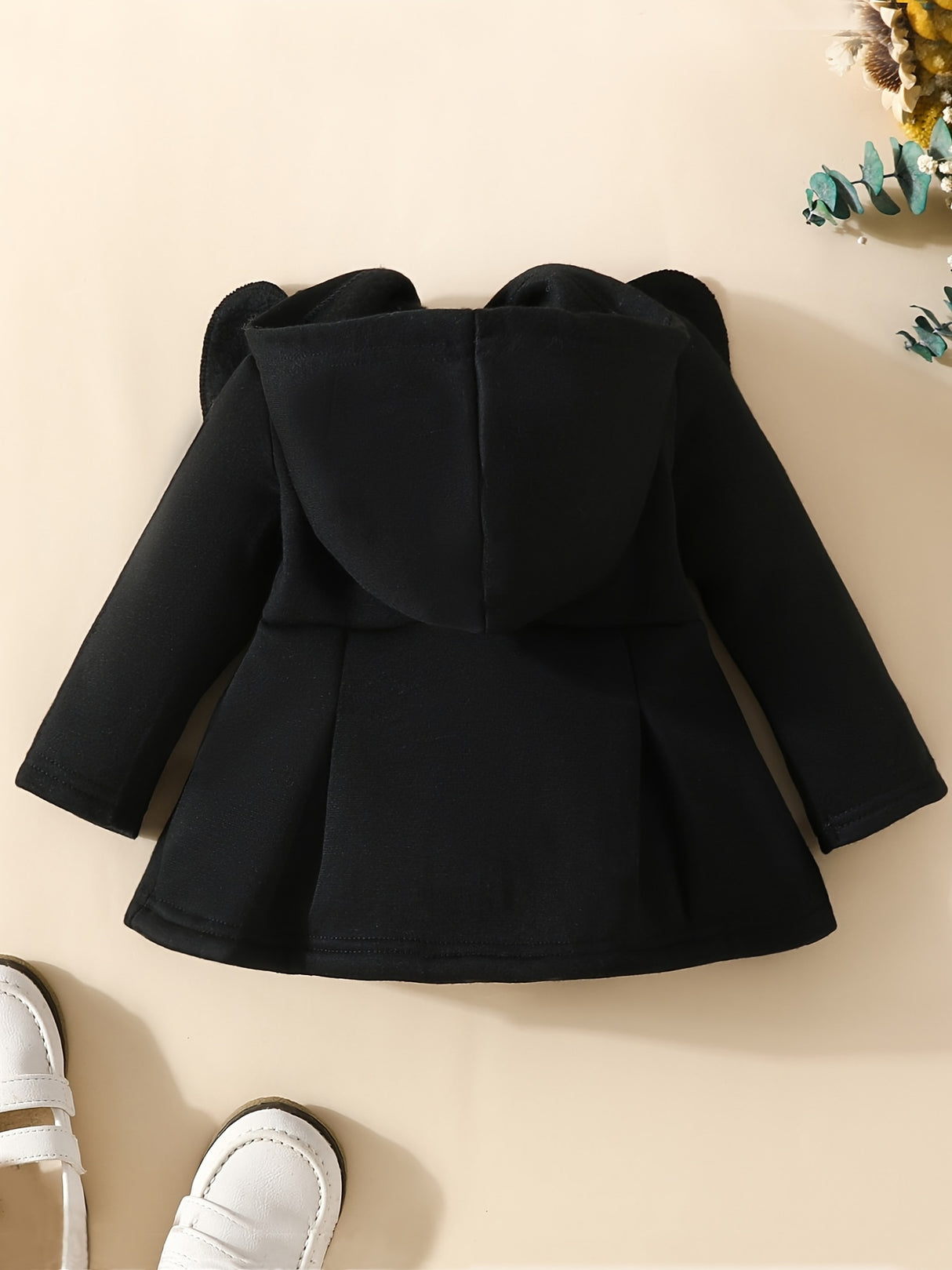 Baby Girl Ruffled Long Sleeve Fleece Hooded Single Breasted Coat, Kids Clothes Autumn And Winter (Recommended To Buy One Size Larger)