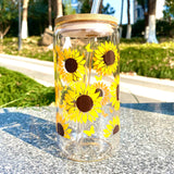 1pc, Sunflower Butterfly Drinking Glass With Lid And Straw, 16.9OZ/500ML Can Shaped Water Cup, Iced Coffee Cup, For Beer, Juice, Milk, Birthday Gifts, Drinkware