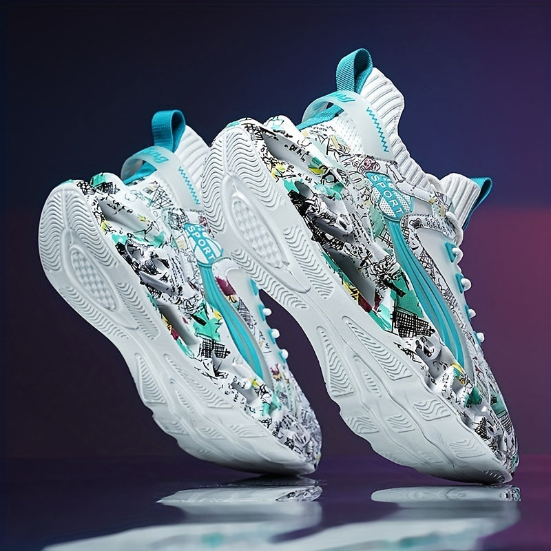 Shock-absorbing Breathable Graffiti Blade Type Men's Lace-up Sneakers - Running Shoes