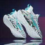 Shock-absorbing Breathable Graffiti Blade Type Men's Lace-up Sneakers - Running Shoes