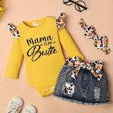 Baby Girl Clothes Newborn long Sleeve Ruffle Romper Short Jeans Pants Leporad Infant Outfits 3pcs 0-18 Months