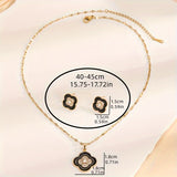 Elegant Flower Pendant Necklace and Stud Earrings Set with Shiny Zircon Inlay - Stunning Copper Jewelry Set for Women
