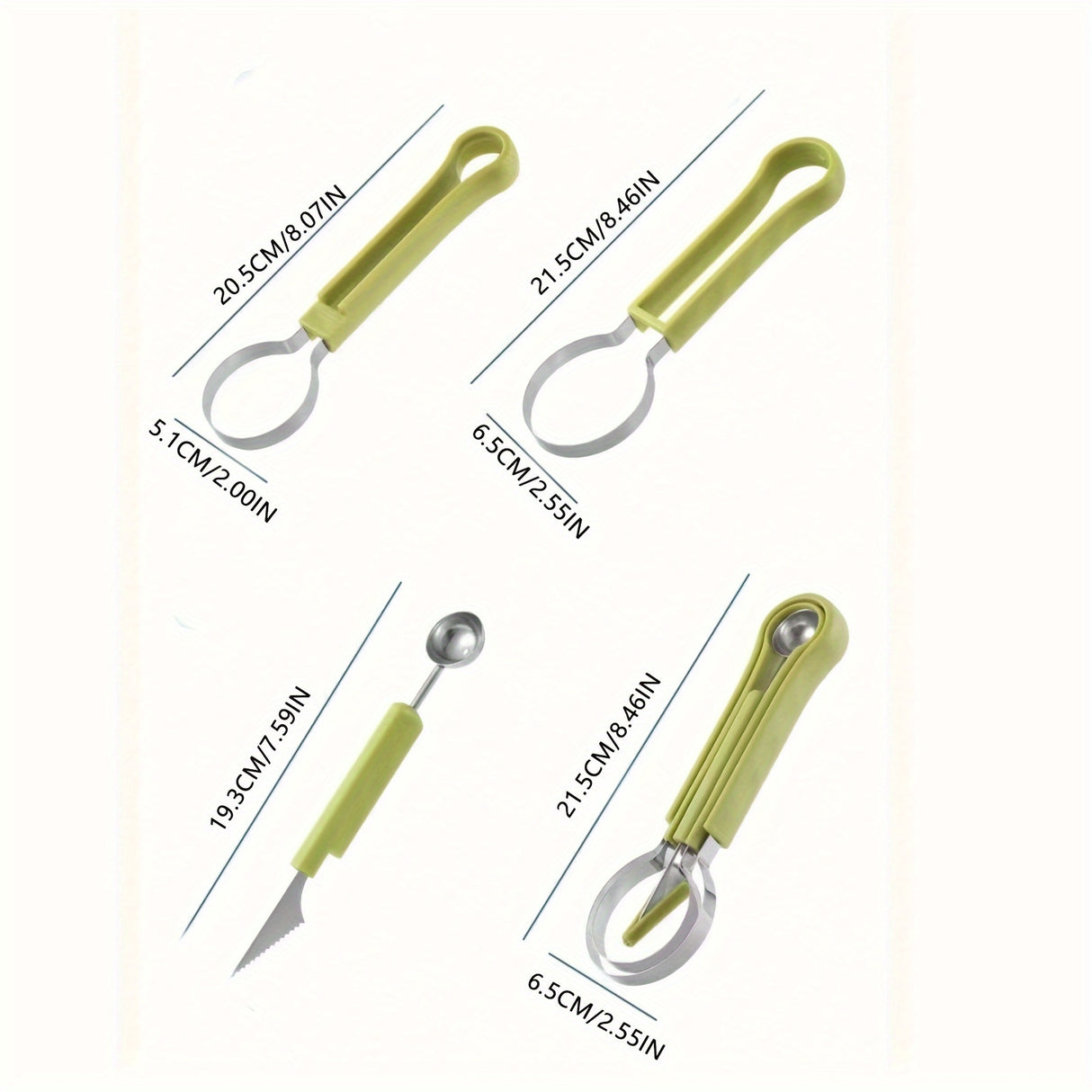 4-Piece Fruit Carving Knife Set - Stainless Steel Watermelon Slicer, Melon Baller Scoop, Seed Remover, Peeler - Multifunctional Fruit Shaping Kitchen Gadgets for Fruit Preparation & Decoration