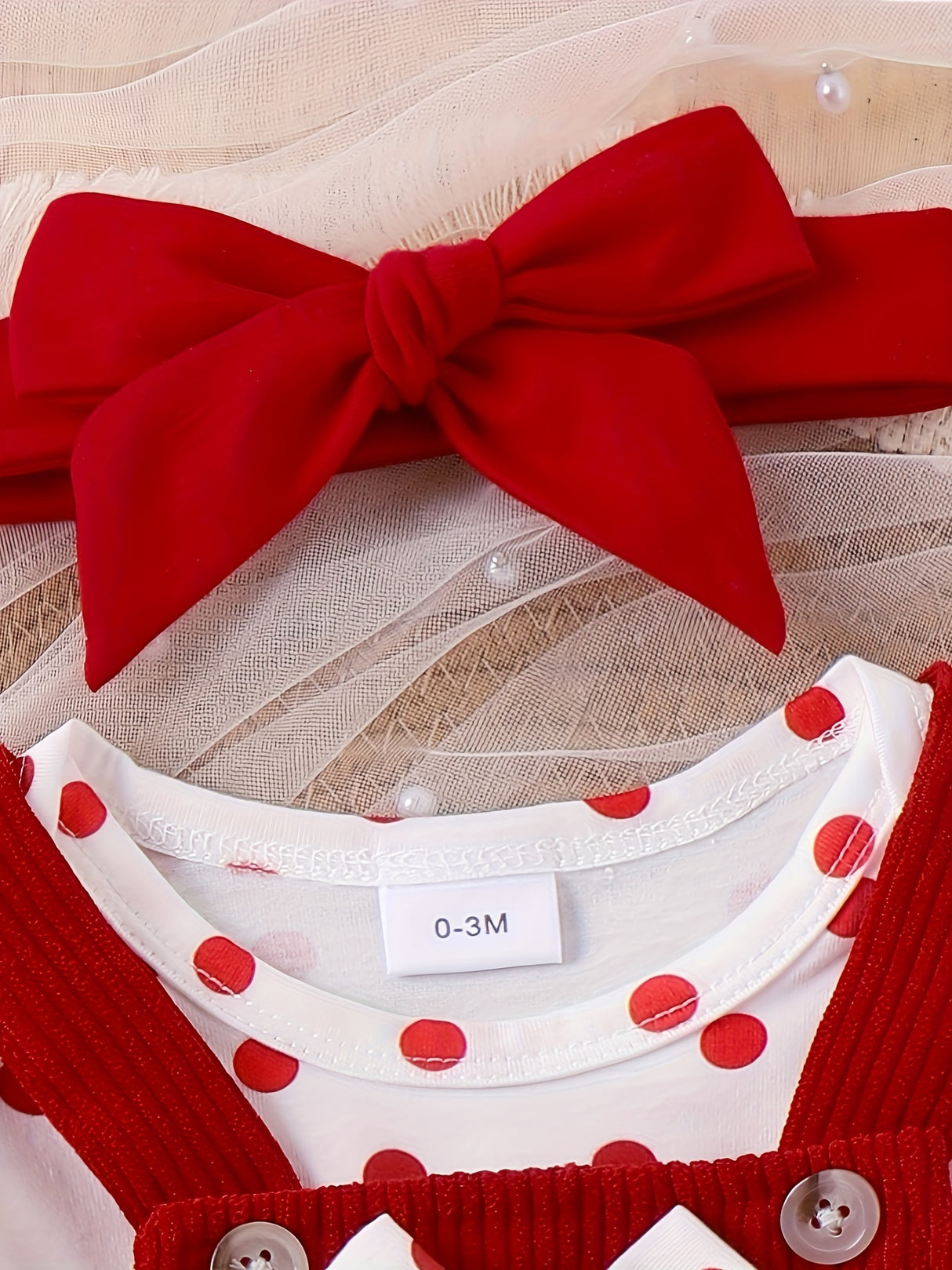 Baby Girl Outfit Summer Lace Short Sleeved + Teddy Bear Strap Skirt +Headknot 3pcs with 0-18Months