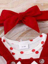 Baby Girl Outfit Summer Lace Short Sleeved + Teddy Bear Strap Skirt +Headknot 3pcs with 0-18Months