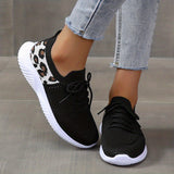 Women's Leopard Knit Sports Shoes, Breathable Lace Up Low Top Running Shoes, Casual Walking Tennis Sneakers