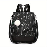 Pompom Decor Anti-Theft Travel Backpack Purse For Women - Floral Print Shoulder Bag - School Bag