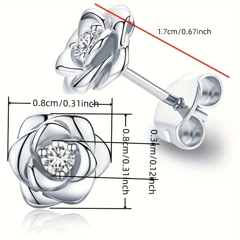 Shiny Zircon Flower Stud Earrings - Delicate Daily Jewelry for Women