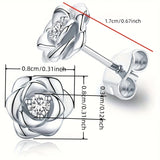 Shiny Zircon Flower Stud Earrings - Delicate Daily Jewelry for Women