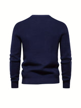 All Match Knitted Solid Sweater, Men's Casual Warm Slightly Stretch Crew Neck Pullover Sweater For Men Fall Winter