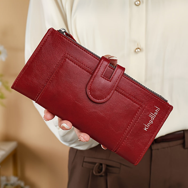 Double Zipper Long Wallet, Foldable PU Leather Coin Purse, Multi Card Slots Clutch Bag