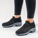 SOSENFER Women's 2089 Breathable Knit Running Shoes - Low-Top Slip-On Design, All-Season Comfort with PU Cushioned Sole for Gym, Jogging & Casual Wear (Black/White)