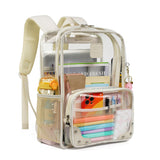 Clear Backpack for Women Men Stadium Events TPU Transparent Travel Backpacks Large Laptop College Bookbags Kids Elementary School Bag for Girls Boys Teens Student Causal Daypack-Beige