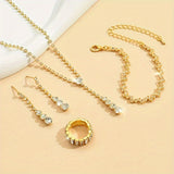 Elegant Bridal Jewelry Set - European & American Style, Simple Design Necklace, Earrings, Ring & Bracelet with Evening Clutch Bag - Perfect for Wedding/Formal Events Gifts For Eid