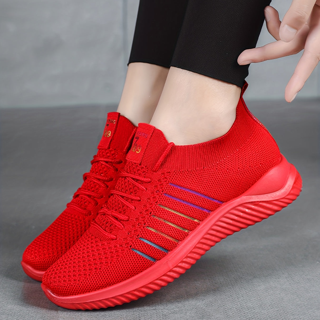 Womens Lightweight Lace Up Running Shoes - Fashionable Ventilated Striped Design - Durable Outdoor Walking Sneakers for Casual Daily Wear