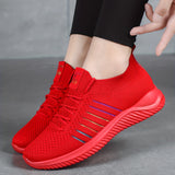 Womens Lightweight Lace Up Running Shoes - Fashionable Ventilated Striped Design - Durable Outdoor Walking Sneakers for Casual Daily Wear