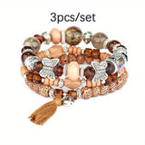 3pcs/set Vibrant Bohemian Butterfly Pendant Tassel Beaded Elastic Multi-Layer Acrylic Bracelets - Stylish Boho Accessories for Men and Women - Perfect Daily Decoration, Gift for Family, Friends, Boyfriends, and Girlfriends on