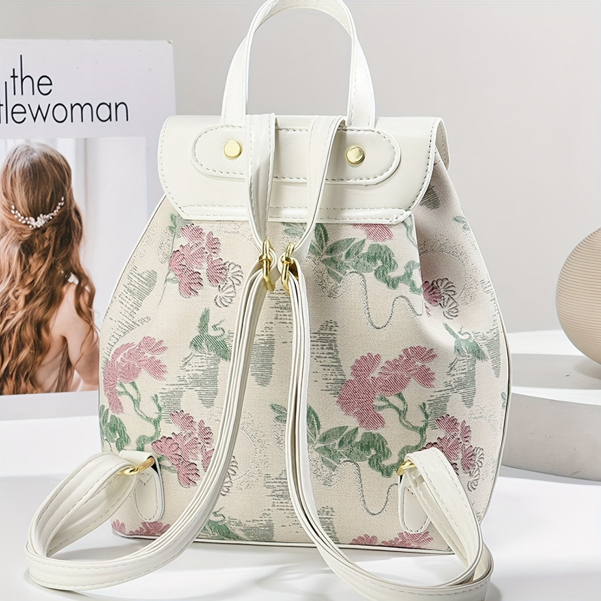 2024 New Elegant Flower Pattern Backpack, Premium PU Leather Shoulder Bag Crossbody Bag, Ladies' Work Bag School Bag, Fashion Design Backpack for Travel and Vacation