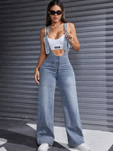 Women'S Clothing For Autumn And Summer, Women'S Summer Wear, Women'S Denim, Overalls, Adjustable Shoulder Straps, Loose Straight Legs, Wide-leg Denim Jumpsuits, Loose Jumpsuits