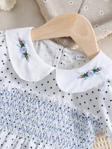Stylish & Cute Polka Dot Shirred Puff Sleeve Dress, Perfect For Little Girls Banquet Birthday Party Dress Up