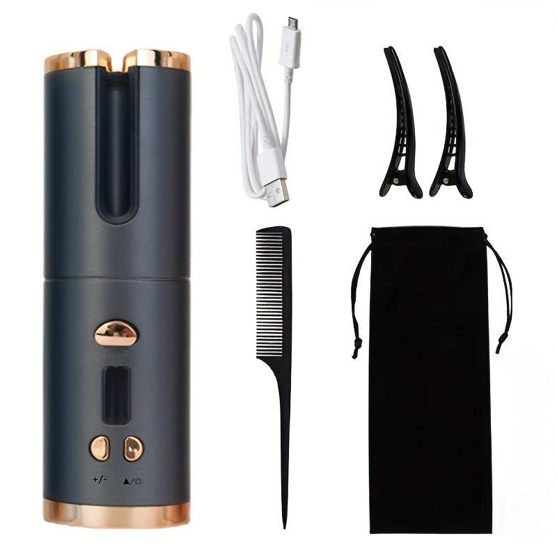 Automatic Cordless Hair Curler, Portable USB Rechargeable Curling Iron, LCD Display, Suitable For Travel And Quick Styling