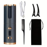 Automatic Cordless Hair Curler, Portable USB Rechargeable Curling Iron, LCD Display, Suitable For Travel And Quick Styling