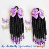 2pcs Delicate Kids Ponytail Extensions, Braids With Beads, Sweet Hair Extension With Elastic Tie, Twist Ponytails With Hair Bows Butterflies, Cute Pigtail, Beautiful Wig For Girls Casual Leisure Party Supplies, Gift Stage Per