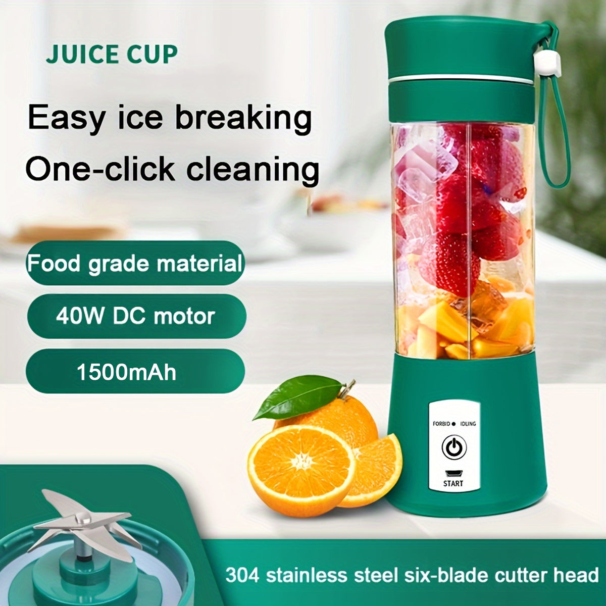 1pc Wireless Portable USB Blender, 6 Blades, Suitable For Fruit Smoothies, Home Automatic Juice Cup For Baby And Mommy