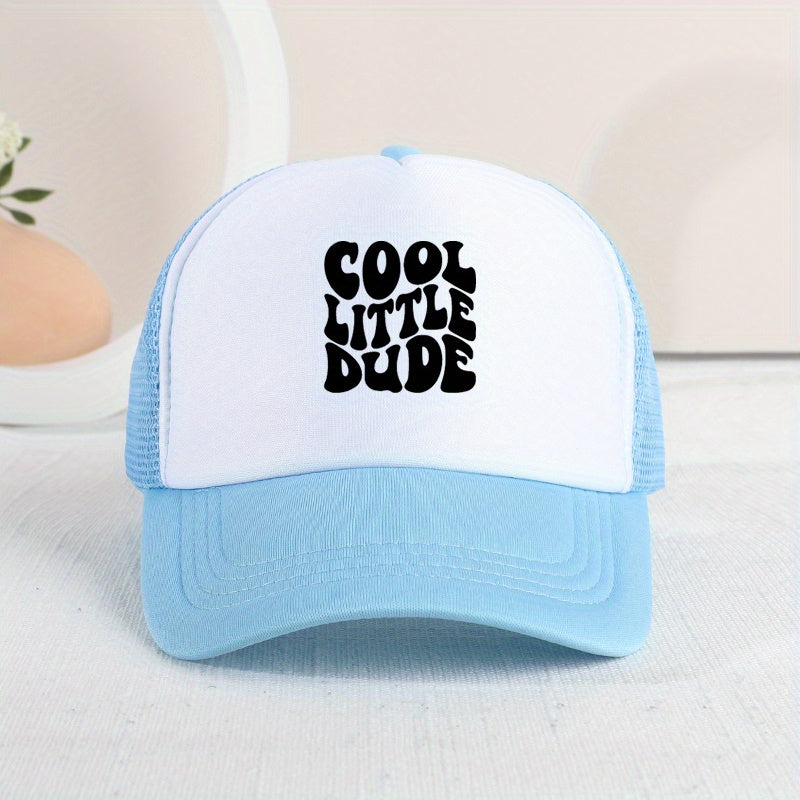 Casual Trendy "COOL LITTLE DUDE" Mesh Stitching Cap, Sun Protection Comfortable Breathable Cap For Summer Holiday Outdoor Traveling Boys And Girls Accessories