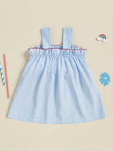 [Patriotic Girls' Dress] Patriotic Red White & Blue Girls' A-Line Dress | Machine Washable, Nontransparent Fabric, Flag Bow Embroidery - Summer Beach Party Outfit, Casual Playwear, Little Girls Clothes