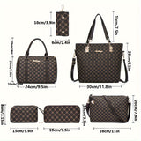6pcss/set Designer Inspired PU Leather Keychain Wallet Set: Wristlet, Handbag, Crossbody, Tote, Duffle Bag