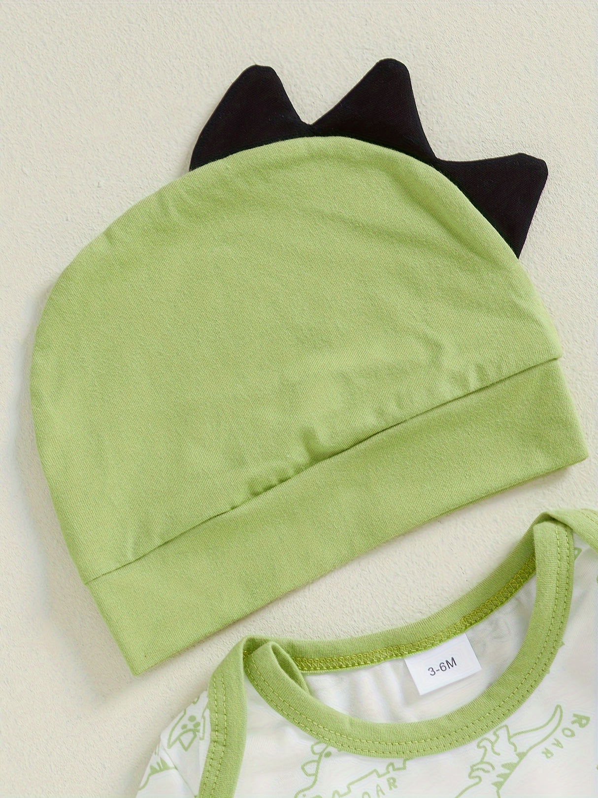 Baby Boy Fall Outfit Dinosaur Print Long Sleeve Rompers and Elastic Pants Hat Set Spring 3pcs Clothes, for Outdoor