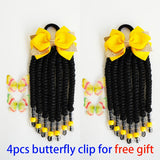 2pcs Delicate Kids Ponytail Extensions, Braids With Beads, Sweet Hair Extension With Elastic Tie, Twist Ponytails With Hair Bows Butterflies, Cute Pigtail, Beautiful Wig For Girls Casual Leisure Party Supplies, Gift Stage Per